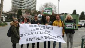 İkizköy’deki zeytin ağacı sökümünü protesto eden ekolojistler, “Zeytinliklerden kara ellerinizi