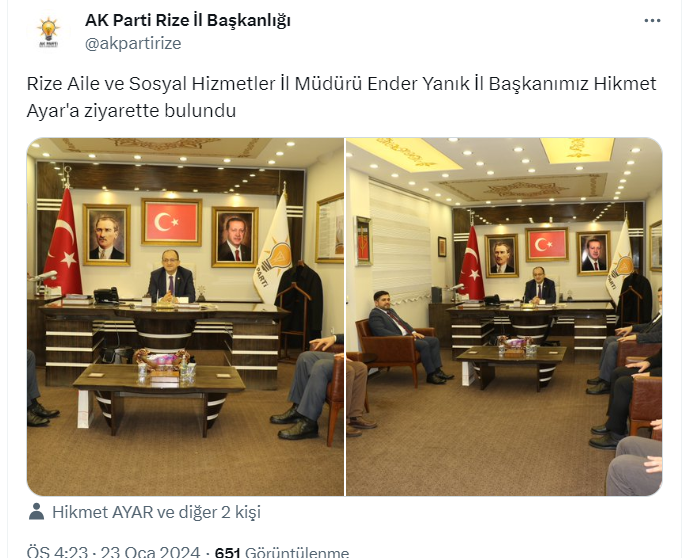 Ordu il müdürlüğünden alındı Rize sosyal hizmetler il müdürlüğüne atandı soluğu AKP il başkanlığında aldı